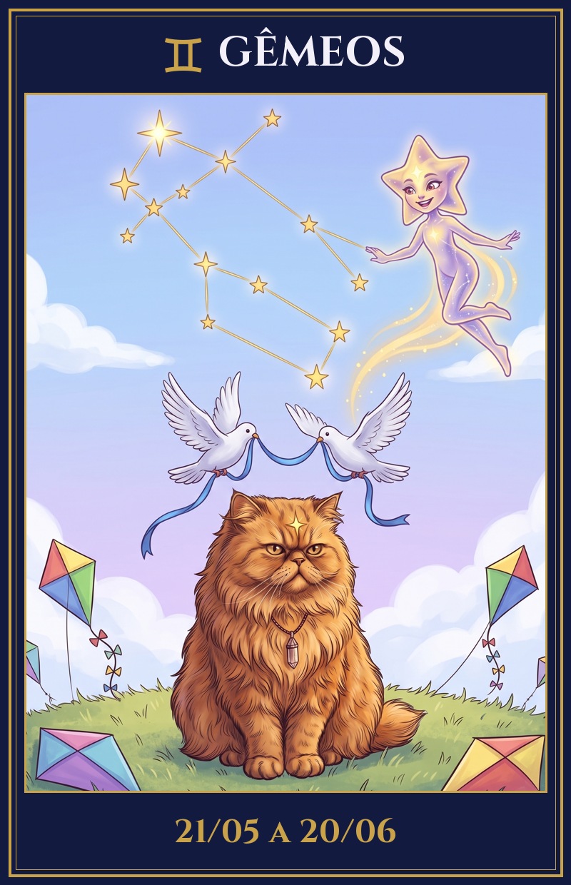 Signo de Gêmeos, de 21/05 a 20/06, ilustrado pela Estrela Mística com a Milly e a Lumi