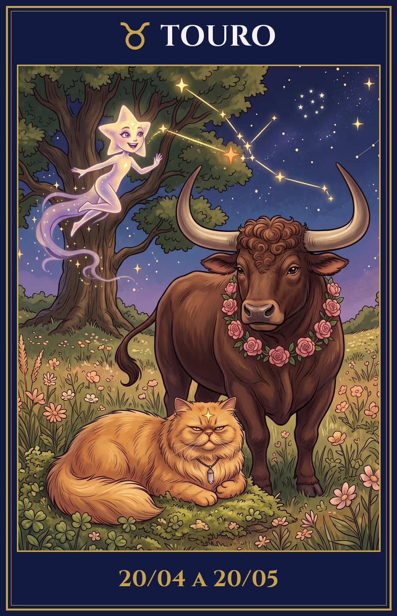 Signo de Touro, de 20/04 a 20/05, ilustrado pela Estrela Mística com a Milly e a Lumi