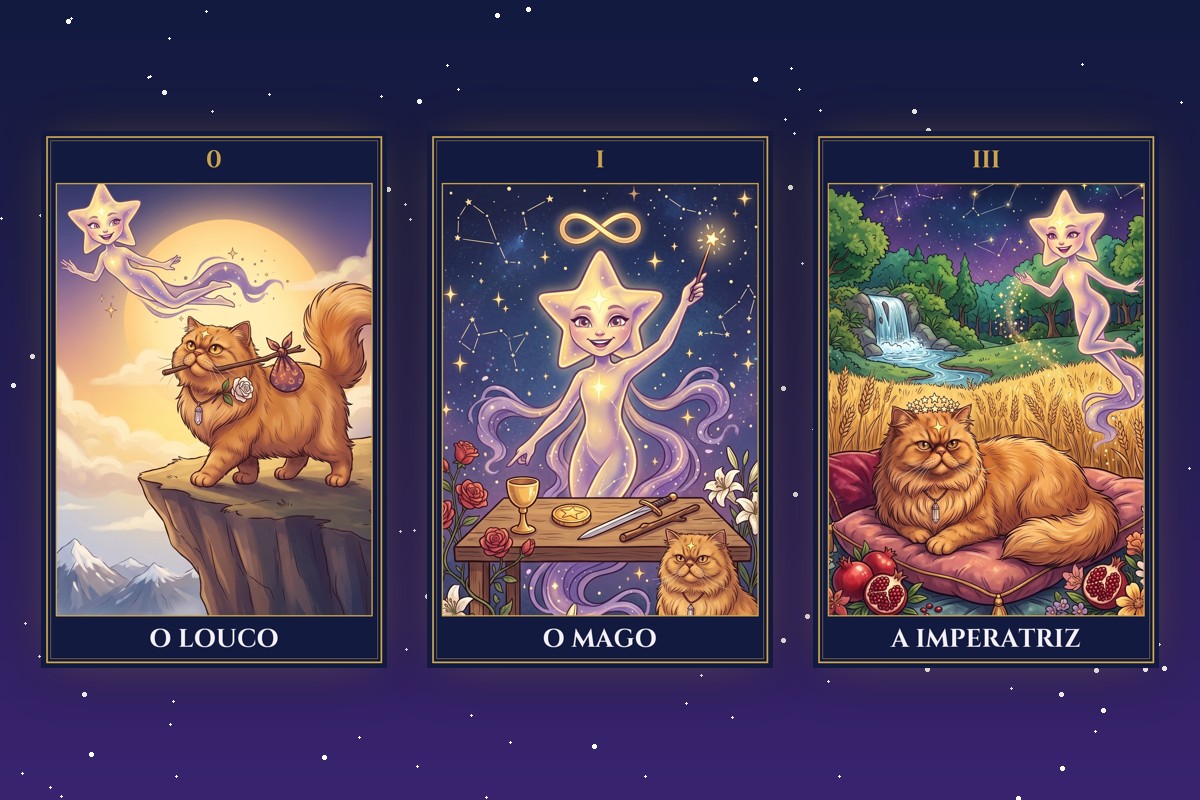 As cartas O Louco, O Mago e A Imperatriz do baralho próprio da Estrela Mística